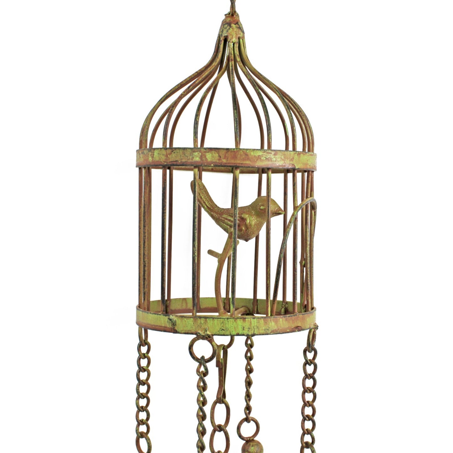 Metal Bird Cage Bell Wind Chime Garden Porch Tree Decor Rustic Verdigris 24 inch
