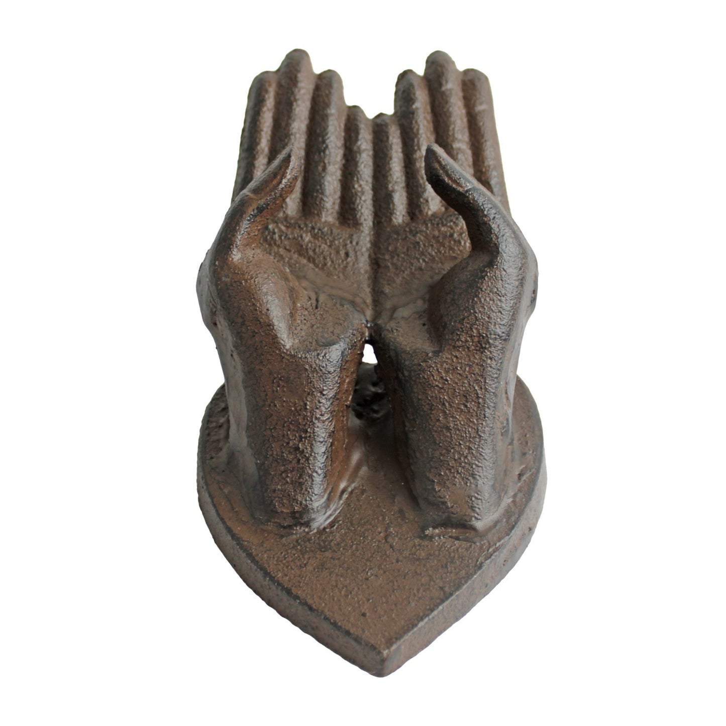 Cast Iron Hands On Heart Figurine Paperweight Jewelry Ring Holder Rustic Brown