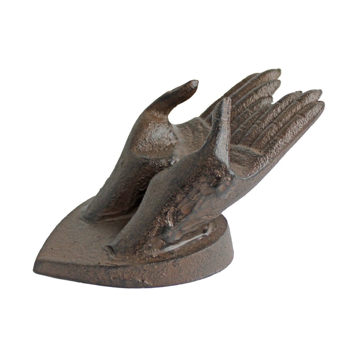 Cast Iron Hands On Heart Figurine Paperweight Jewelry Ring Holder Rustic Brown