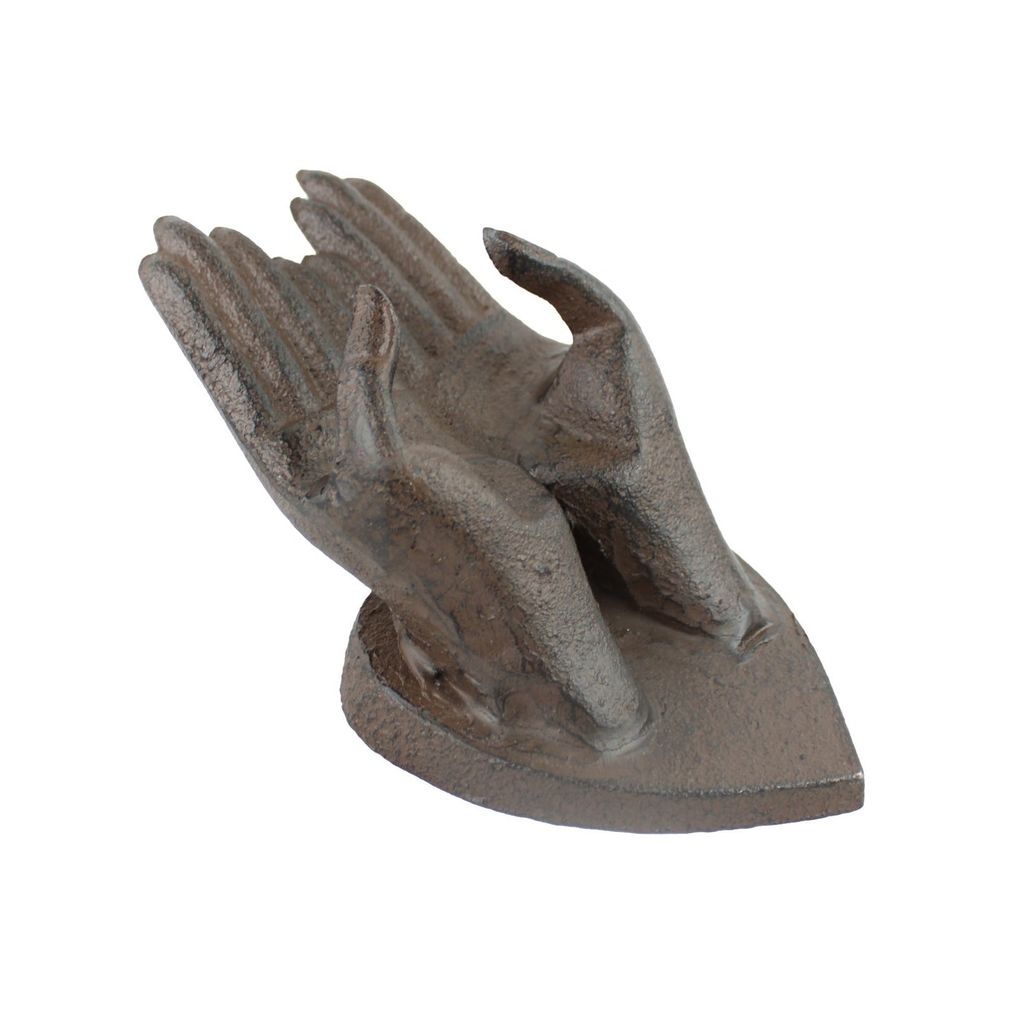 Cast Iron Hands On Heart Figurine Paperweight Jewelry Ring Holder Rustic Brown
