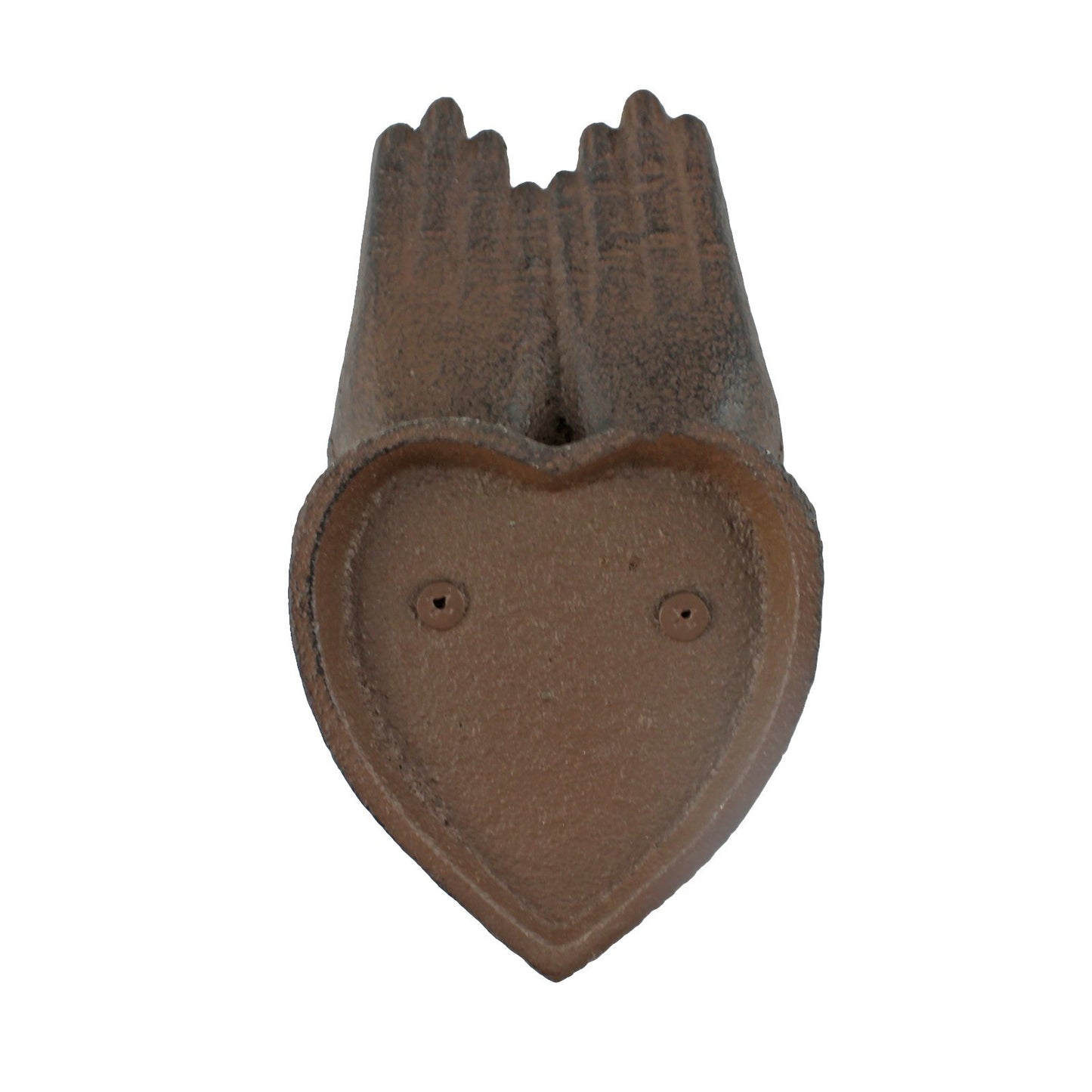 Cast Iron Hands On Heart Figurine Paperweight Jewelry Ring Holder Rustic Brown
