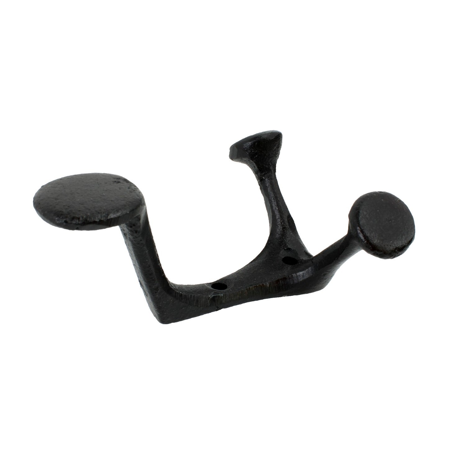 Black Cast Iron Triple Wall Hook Towel Coat Cap Purse Behind Door Hanger 4.25 in