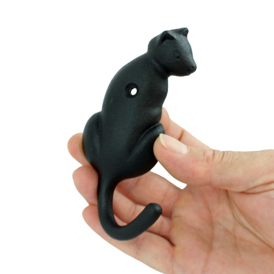 Black Cast Iron Cat Tail Wall Hook Key Towel Coat Cap Purse Behind Door Hanger