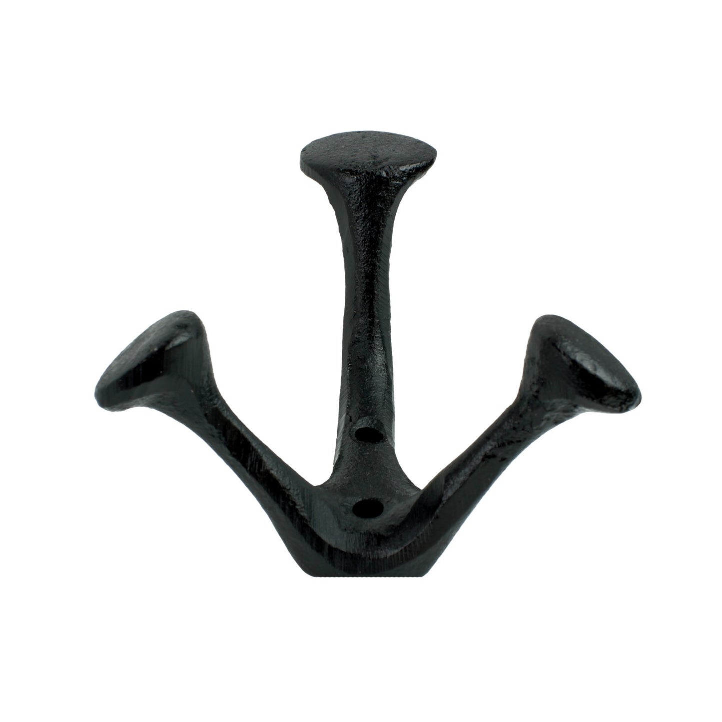 Black Cast Iron Triple Wall Hook Towel Coat Cap Purse Behind Door Hanger 4.25 in