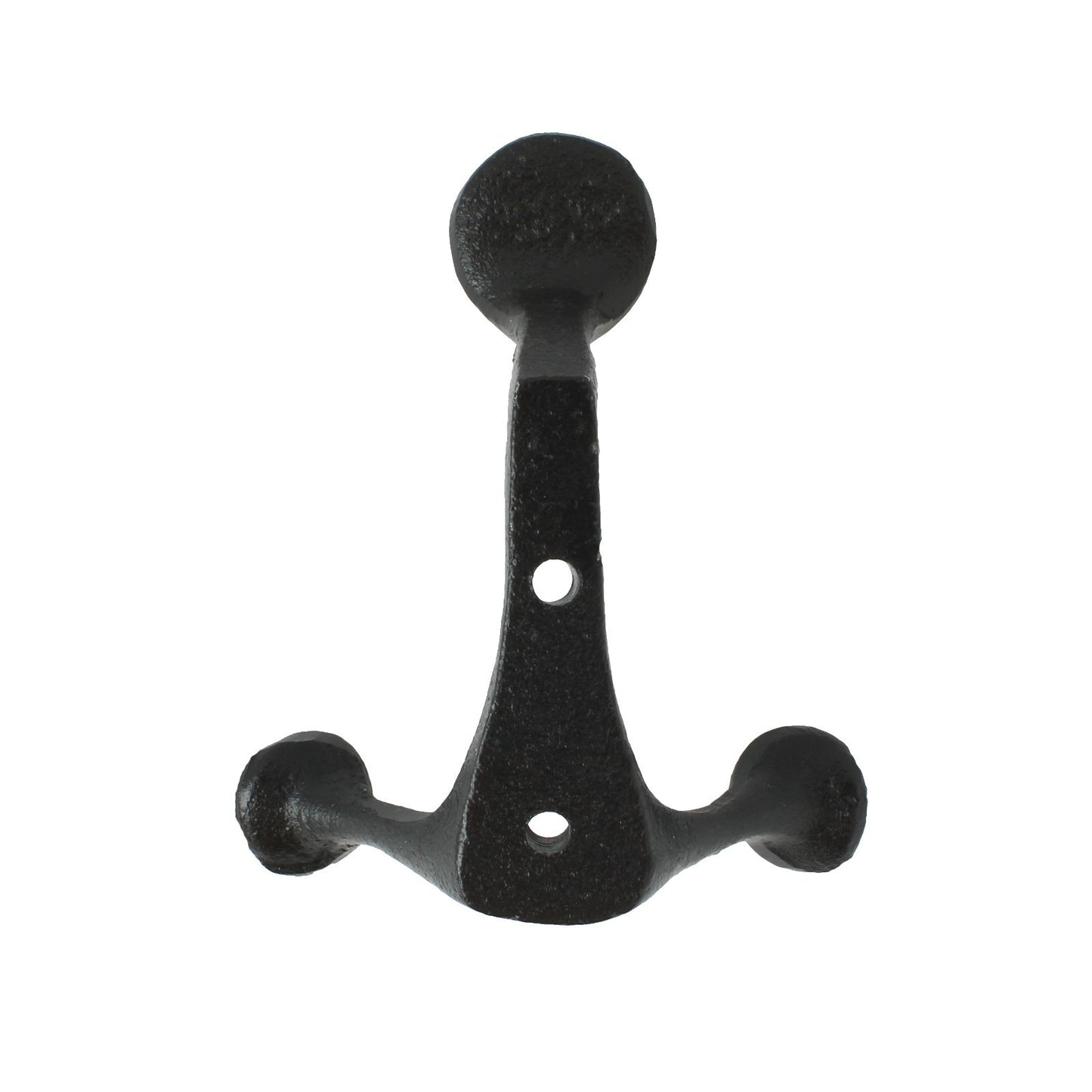 Black Cast Iron Triple Wall Hook Towel Coat Cap Purse Behind Door Hanger 4.25 in