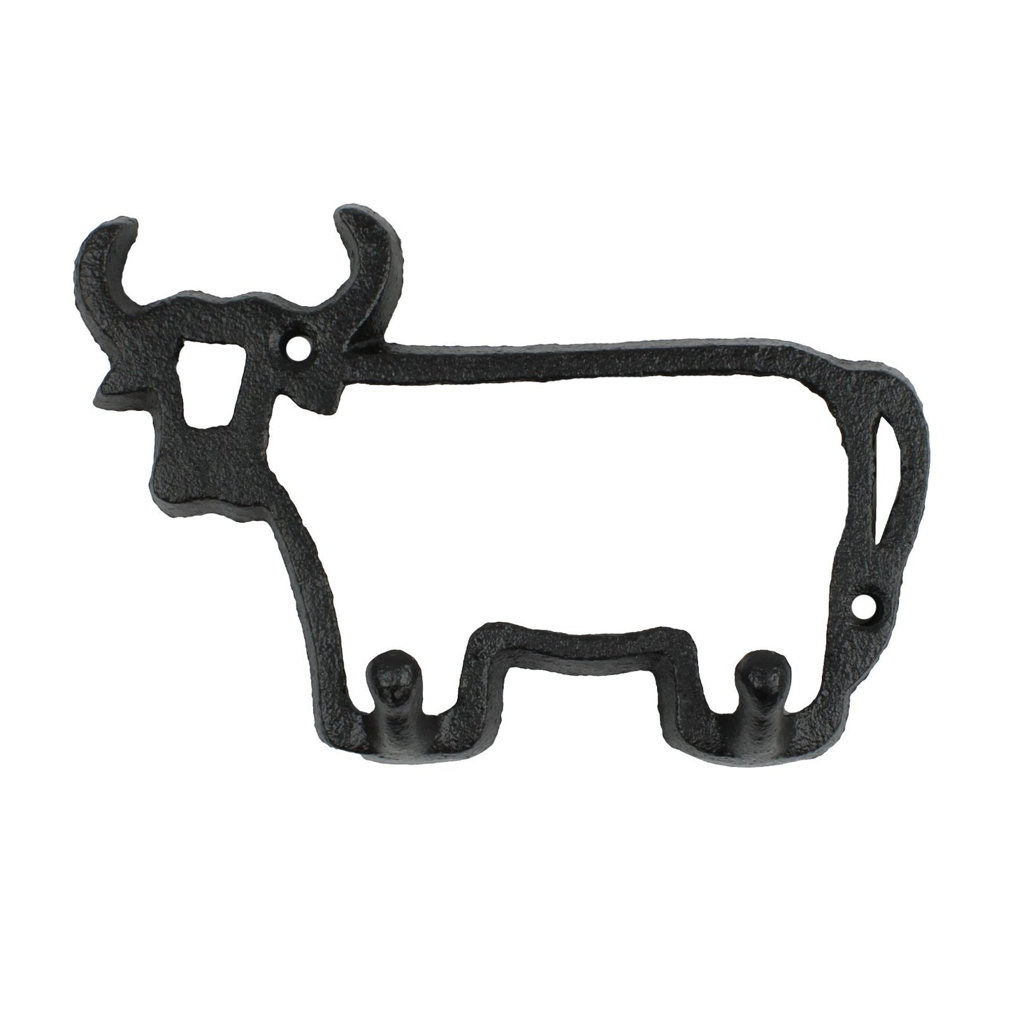 Small Black Cast Iron Cow Bull Outline Double Wall Hook Key Hanger Country Decor