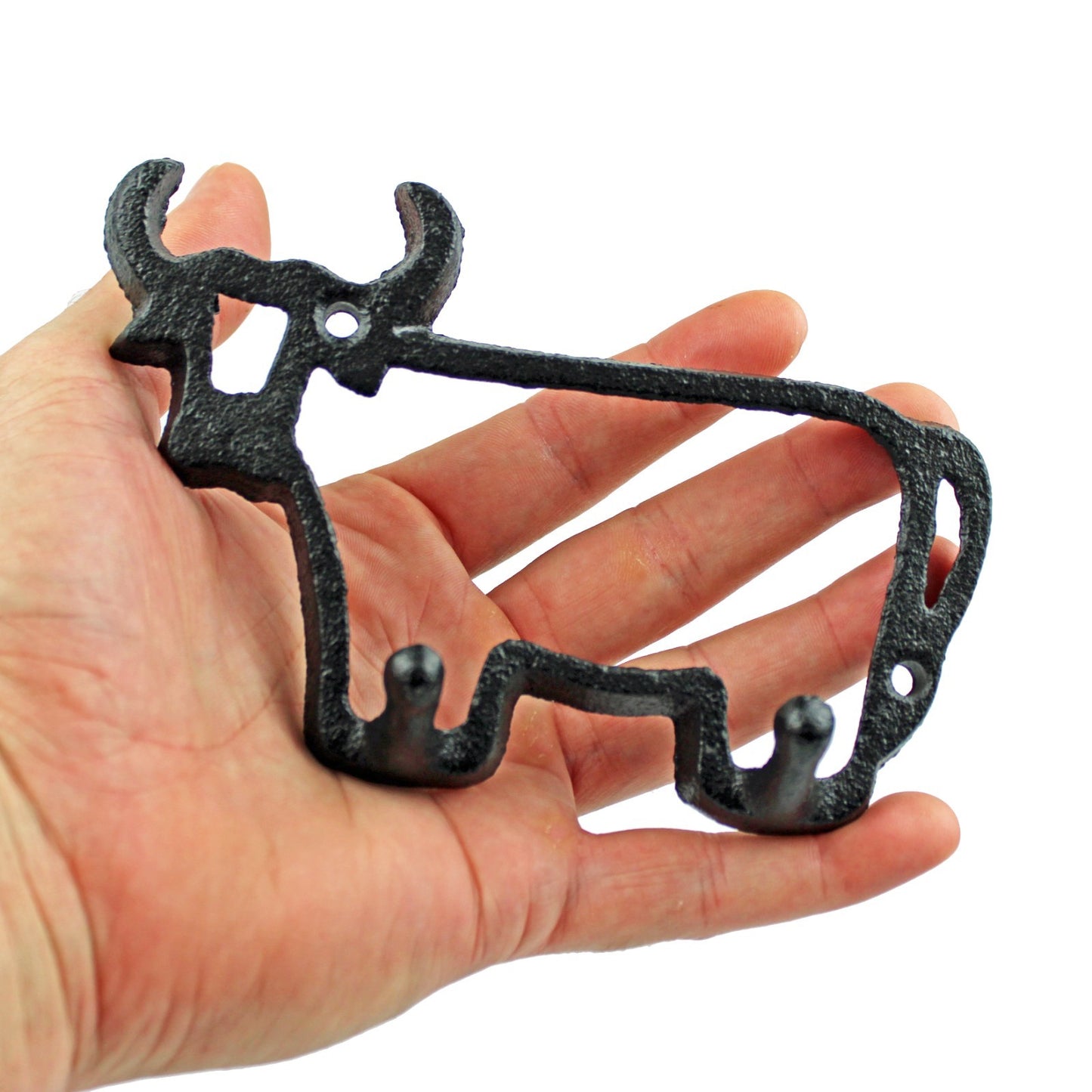 Small Black Cast Iron Cow Bull Outline Double Wall Hook Key Hanger Country Decor