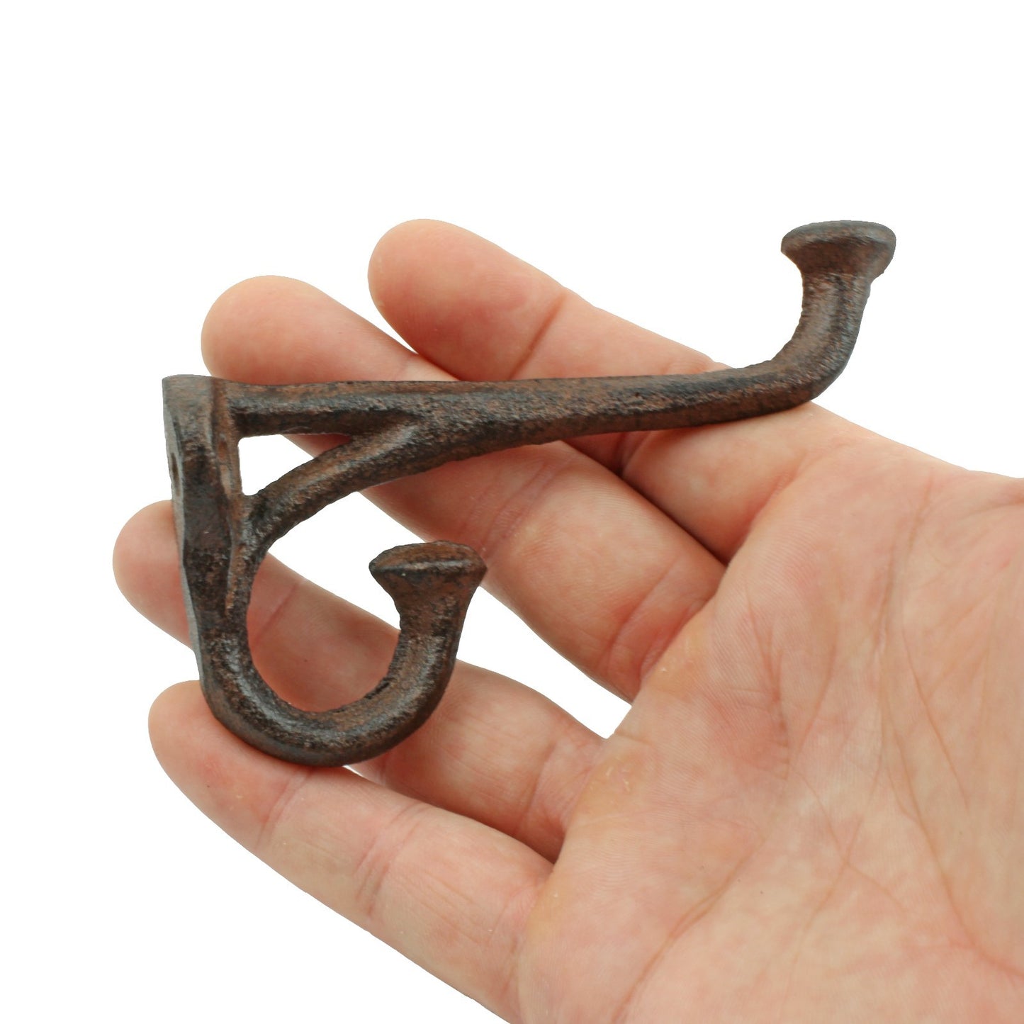 Rustic Cast Iron Double Wall Hook Key Towel Coat Hanger Antique Brown 3 3/4 inch