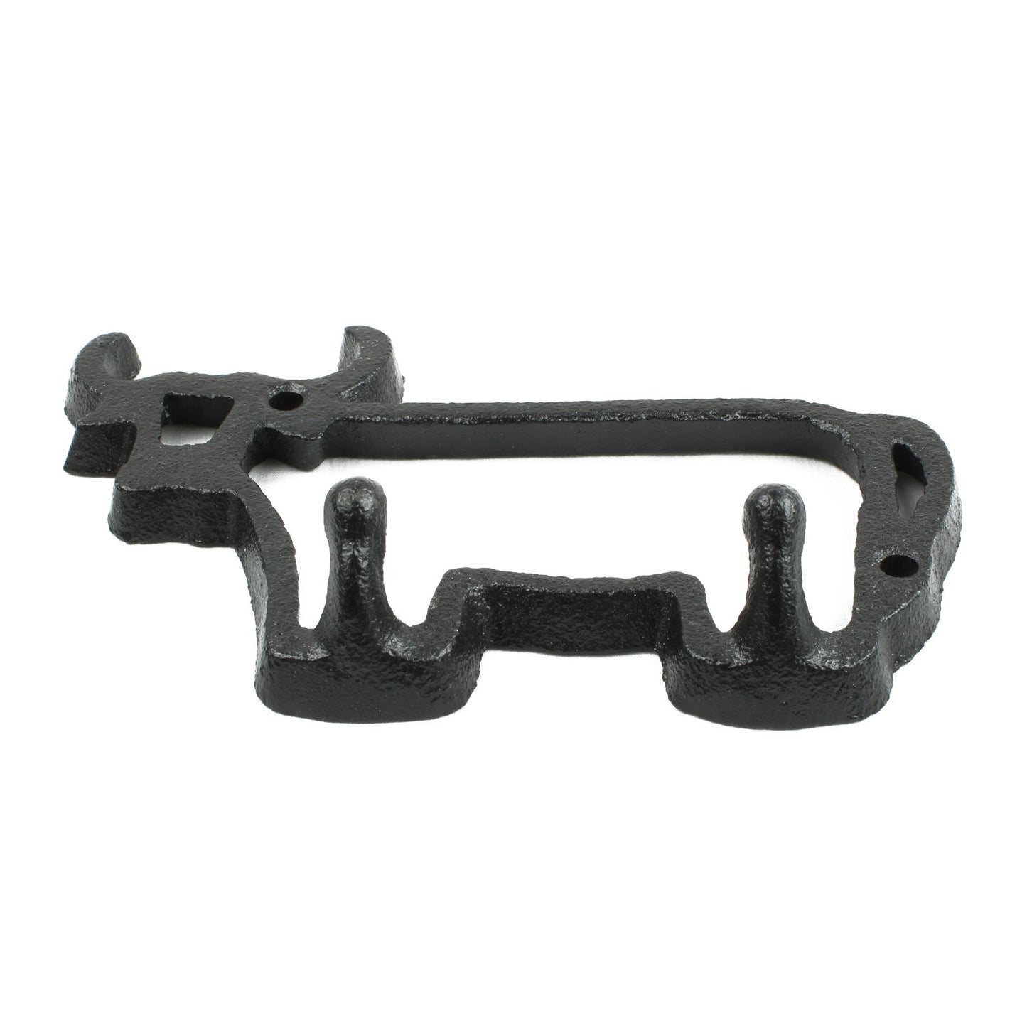 Small Black Cast Iron Cow Bull Outline Double Wall Hook Key Hanger Country Decor
