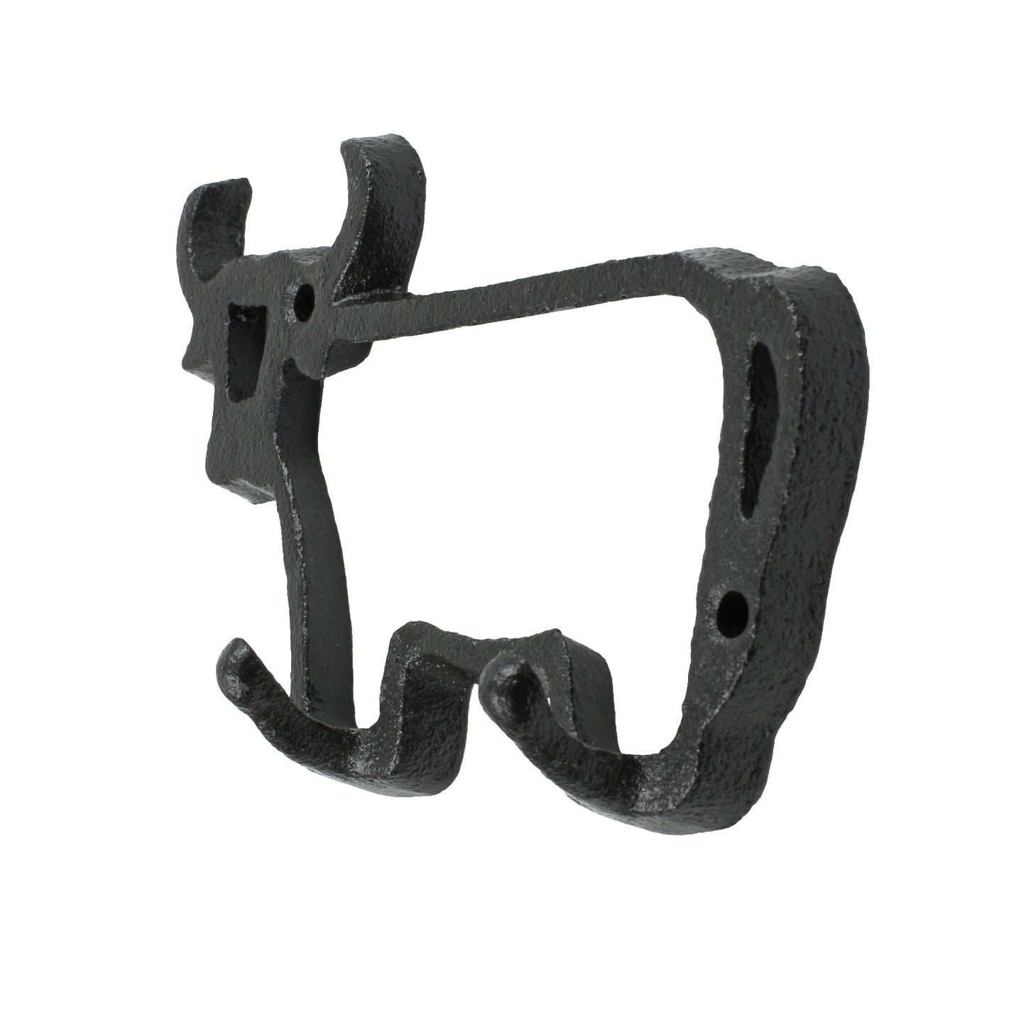 Small Black Cast Iron Cow Bull Outline Double Wall Hook Key Hanger Country Decor