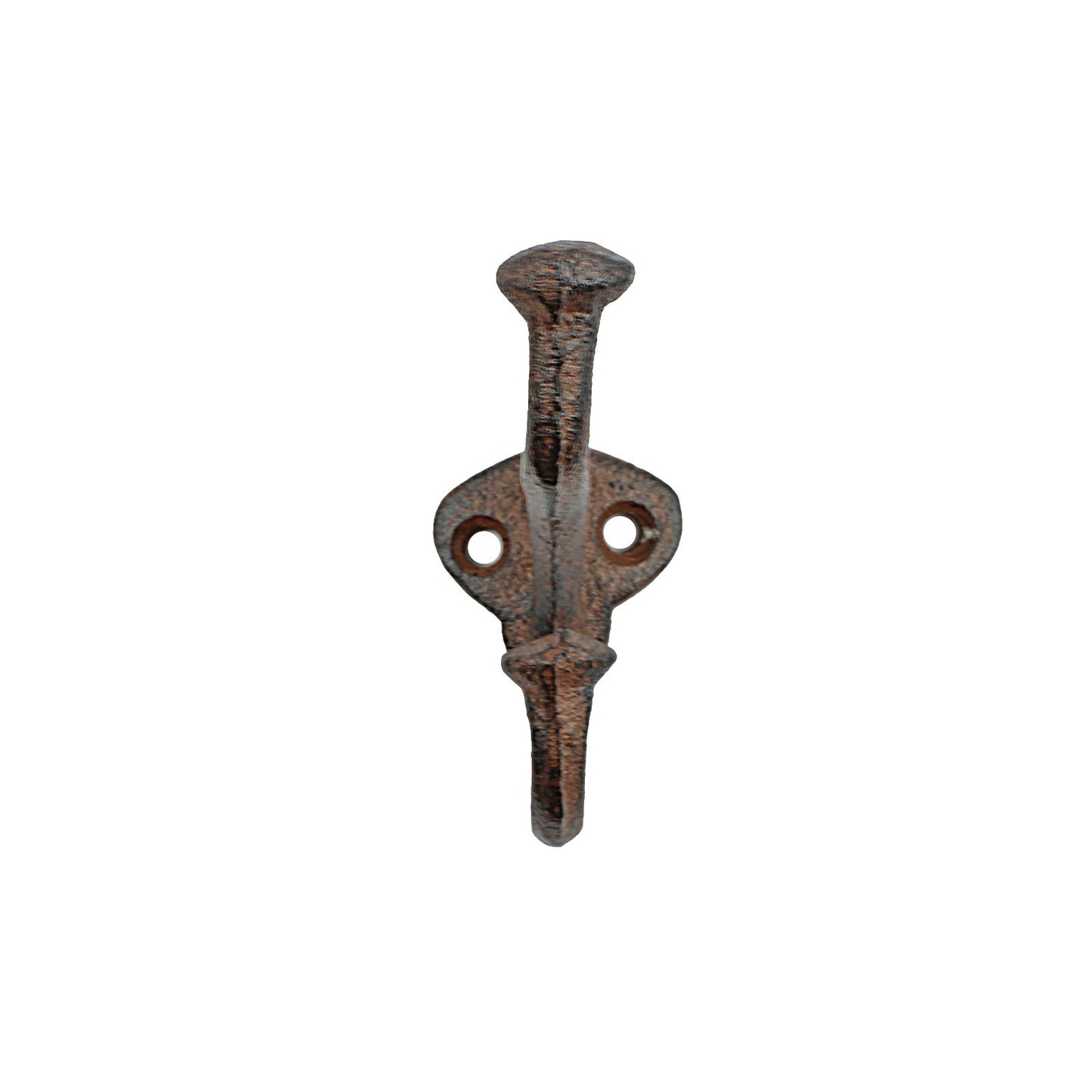 Rustic Cast Iron Double Wall Hook Key Towel Coat Hanger Antique Brown 3 3/4 inch
