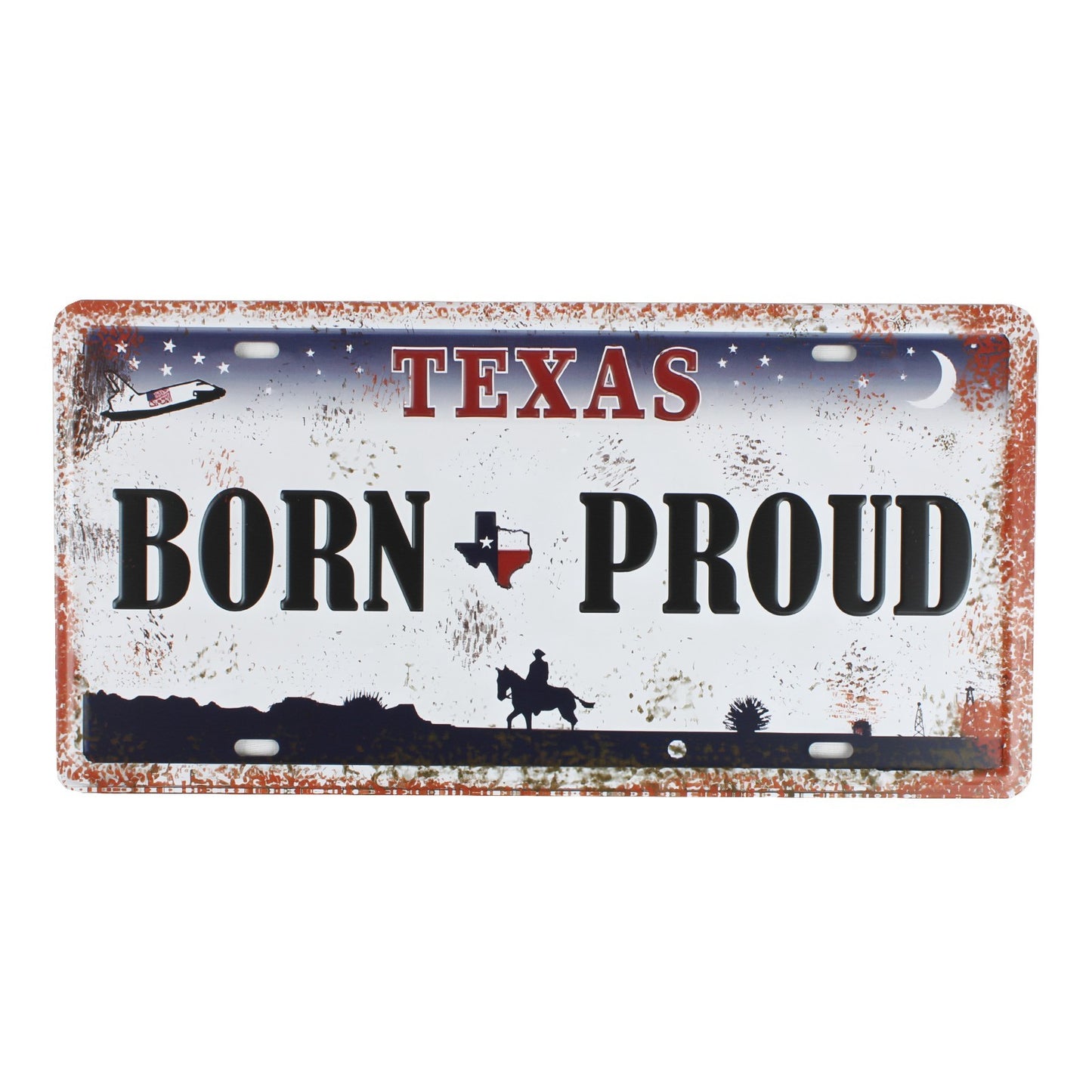 Rustic Born Proud Texas Map Embossed Metal License Plate Wall Decor 12 x 6 in