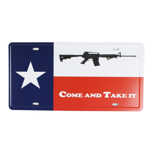Texas Flag Come And Take It Embossed Metal License Plate Wall Sign 12 x 6 in