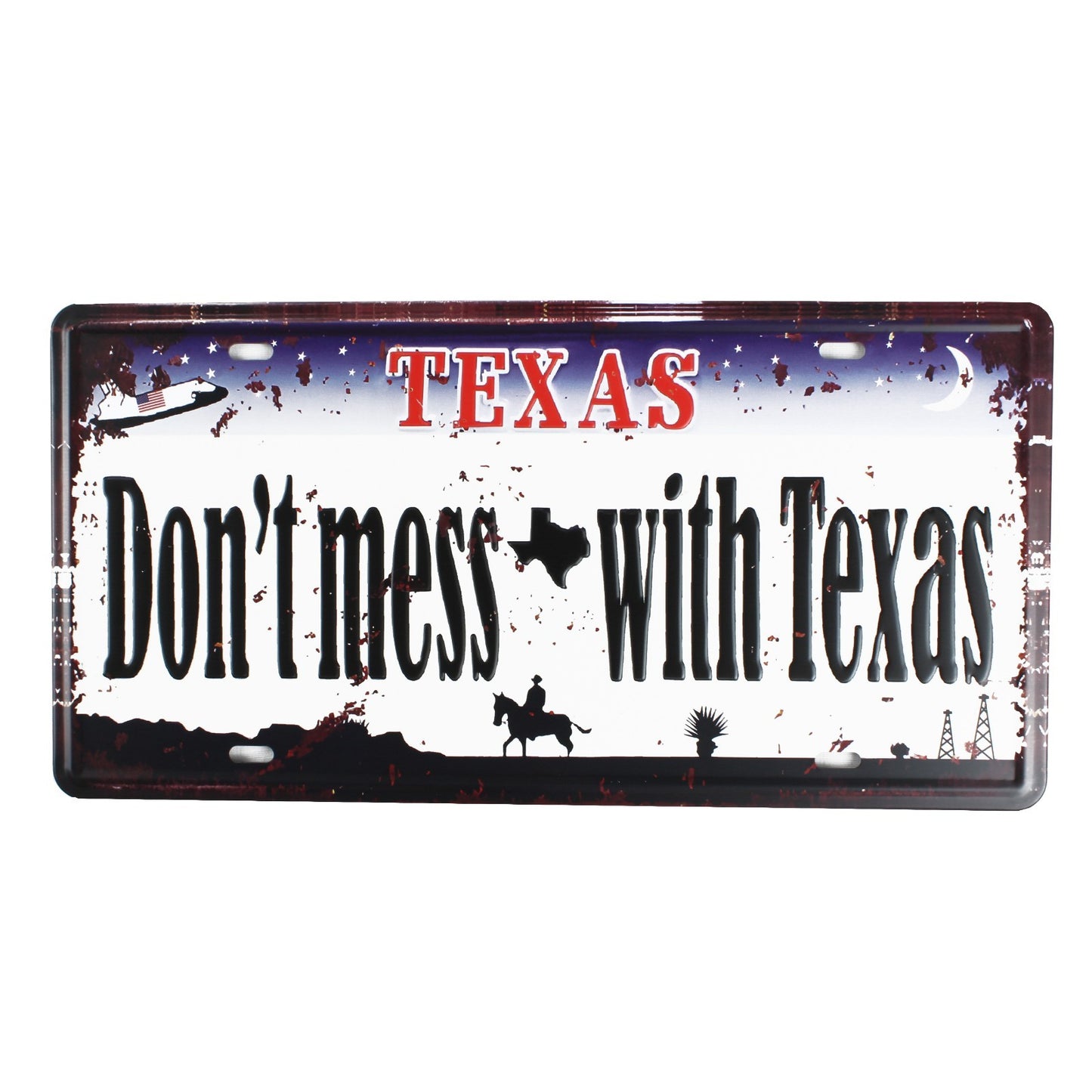 Don't Mess With Texas Embossed Tin Metal License Plate Sign Wall Decor 12 x 6 in