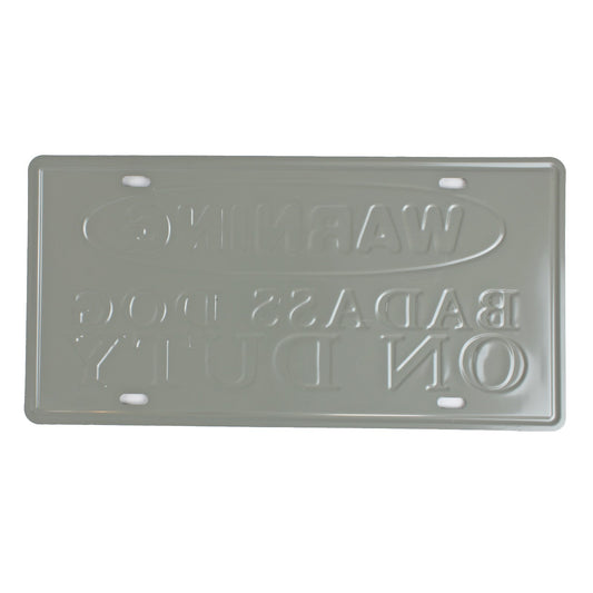 Warning Bad Ass Dog On Duty Embossed Metal License Plate Wall Sign 12 x 6 in