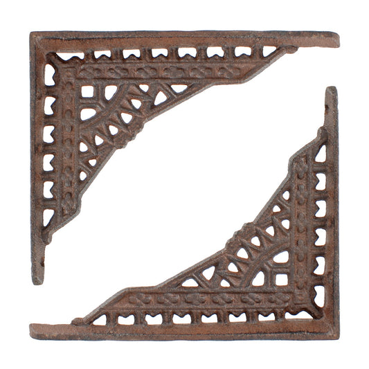 2 Small Lattice Shelf Brackets Cast Iron Brace Antique Style Brown 5 x 4 inch