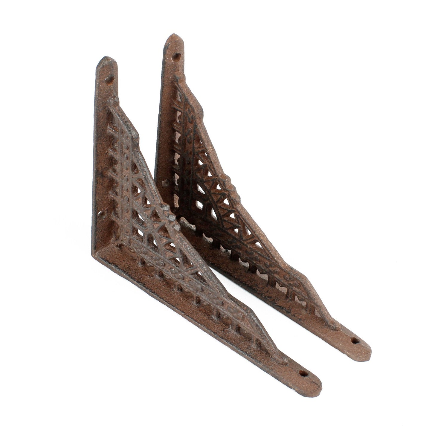 2 Small Lattice Shelf Brackets Cast Iron Brace Antique Style Brown 5 x 4 inch