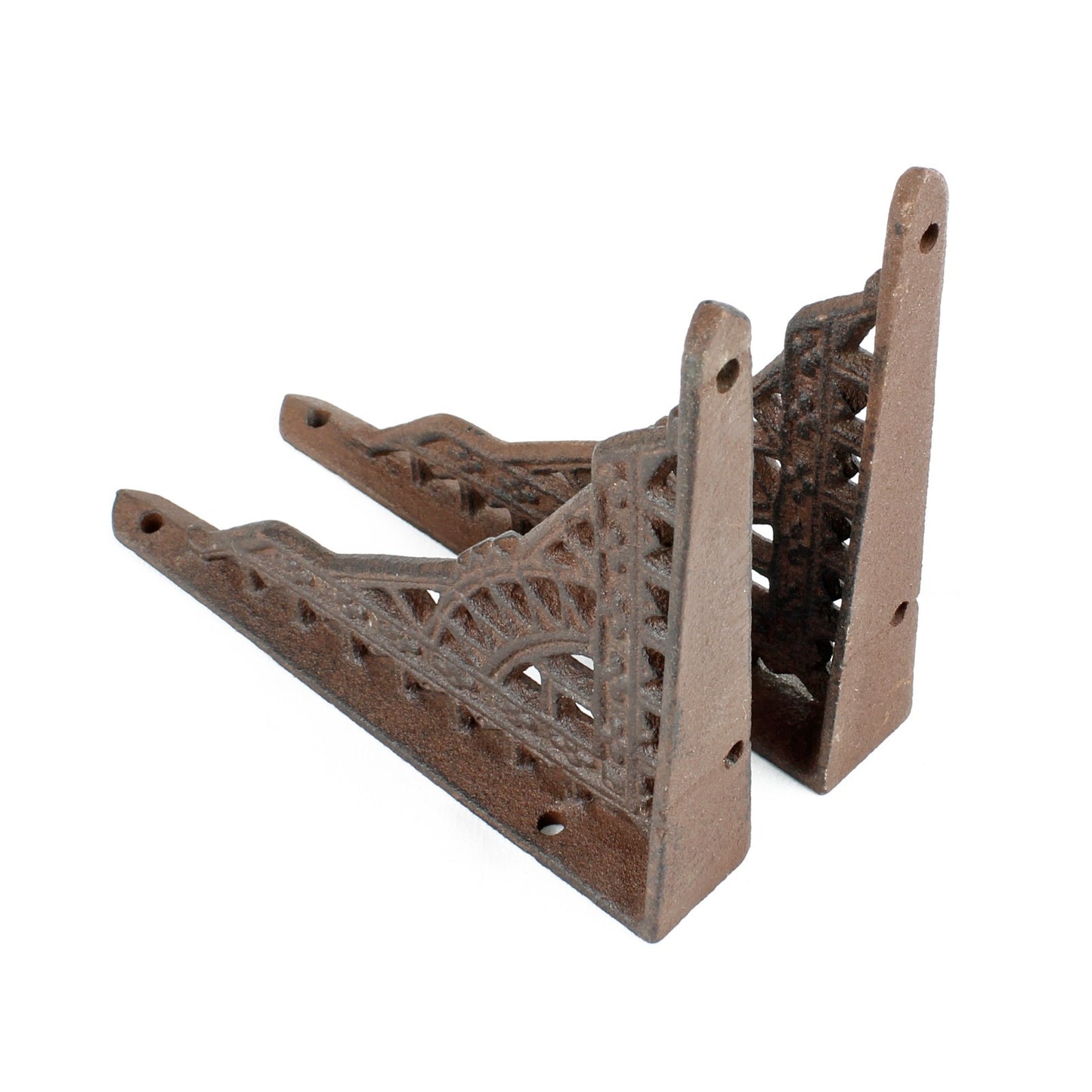 2 Small Lattice Shelf Brackets Cast Iron Brace Antique Style Brown 5 x 4 inch