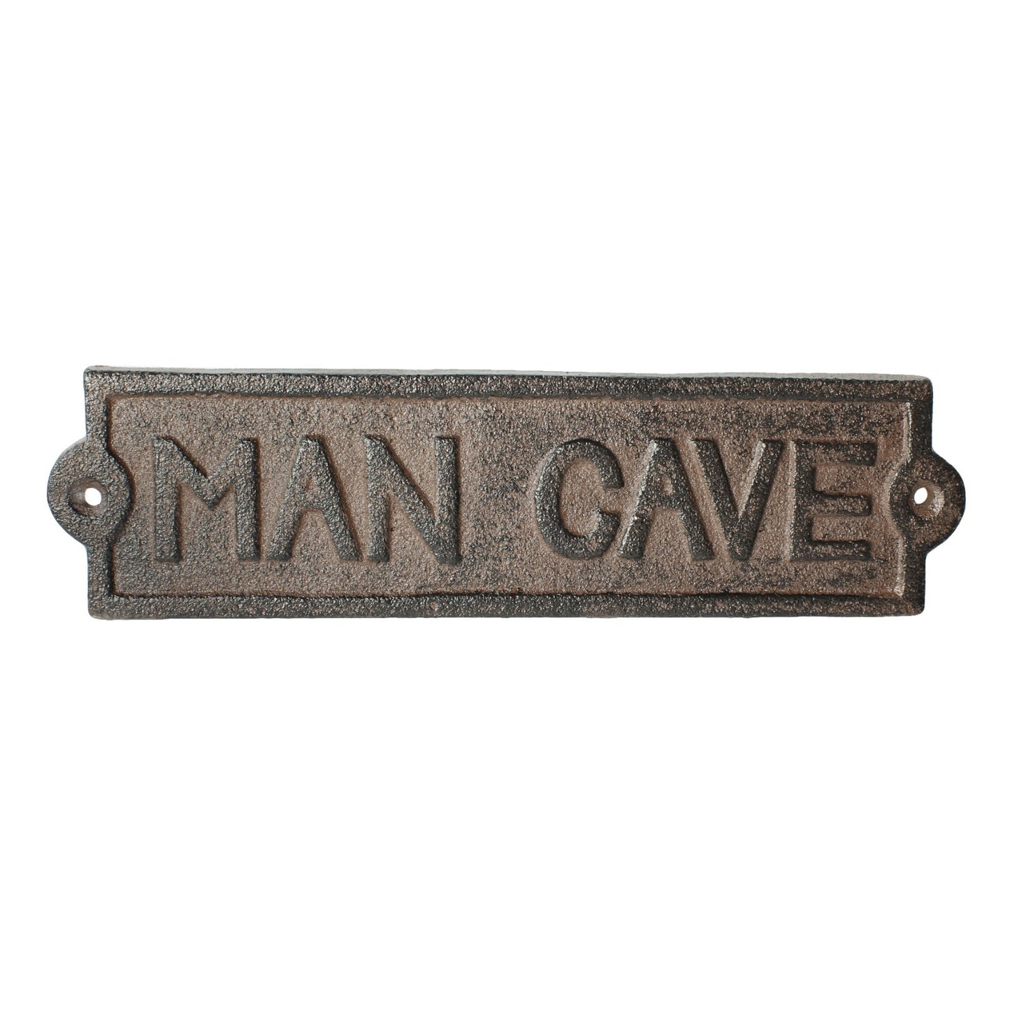 Rustic Cast Iron Man Cave Marker Door Plaque Sign Antique Brown Patina 8 1/4 in
