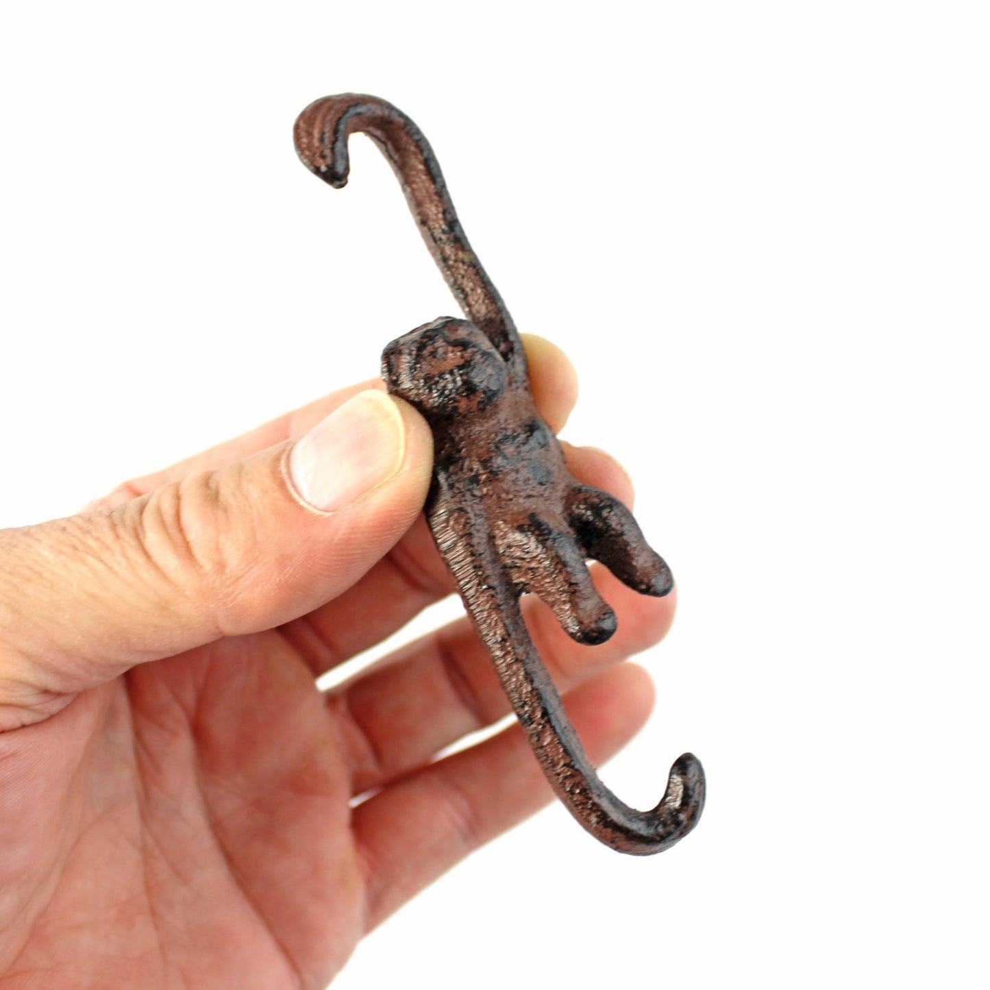 Small Rustic Cast Iron Monkey Double Hook Ceiling Plant Basket Hanger 4 1/4 inch