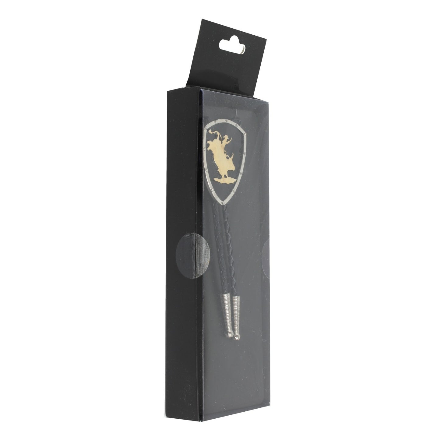 Cowboy Rodeo Bull Western Bolo Tie Silver & Gold Black Enamel 36 inch Black Cord