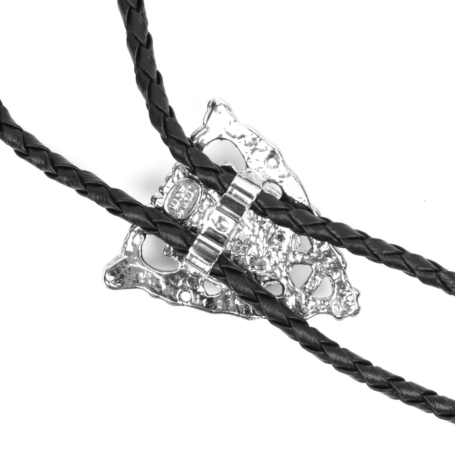 Silver Arrowhead Bolo Tie With Polished Center Sphere 36 in Black Braided Cord