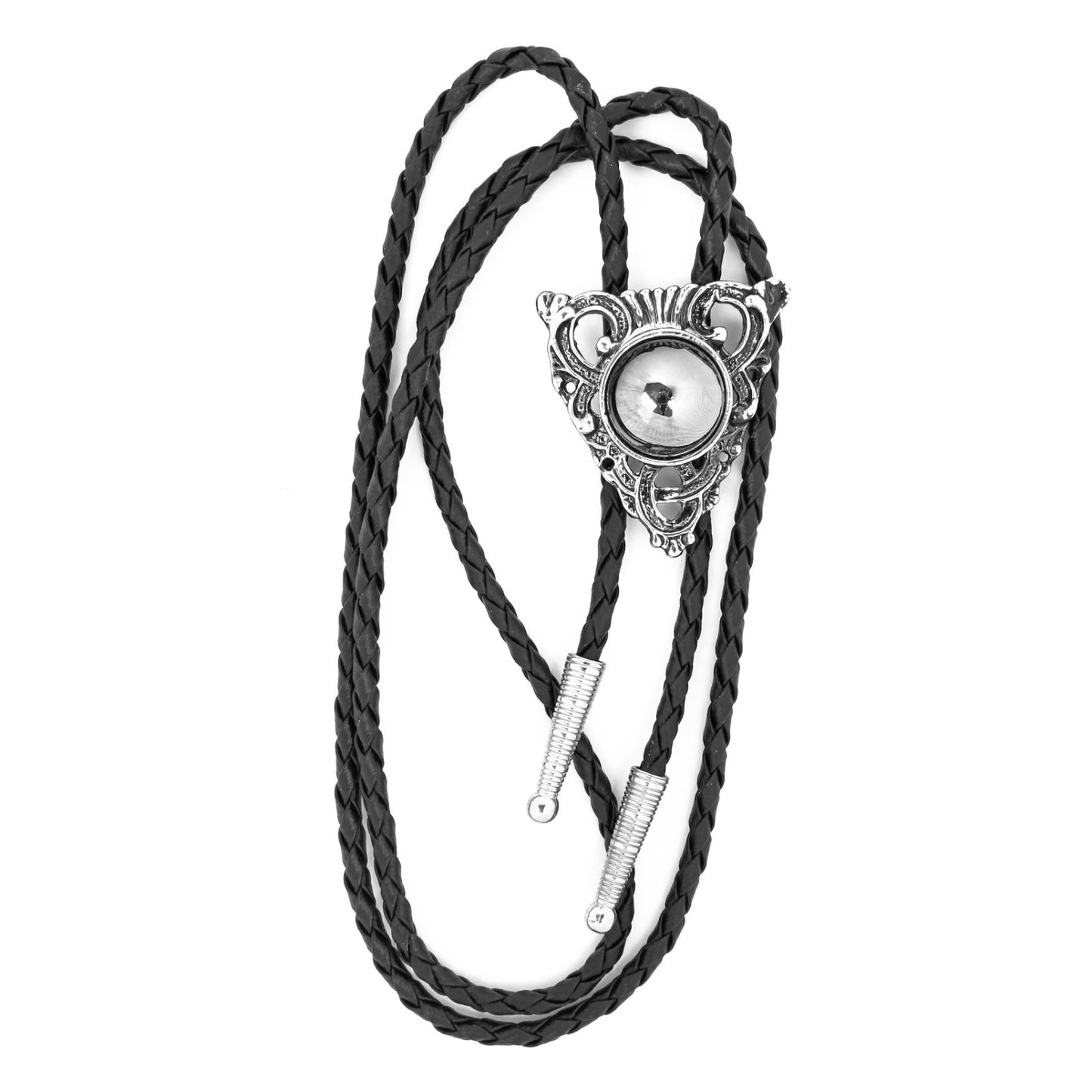 Silver Arrowhead Bolo Tie With Polished Center Sphere 36 in Black Braided Cord