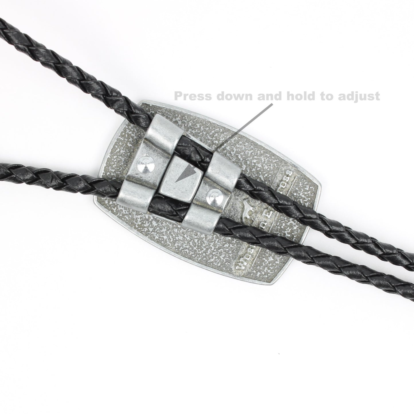 Silver Brushed Aluminum USA American Flag Bolo Tie 36 inch Black Braided Cord