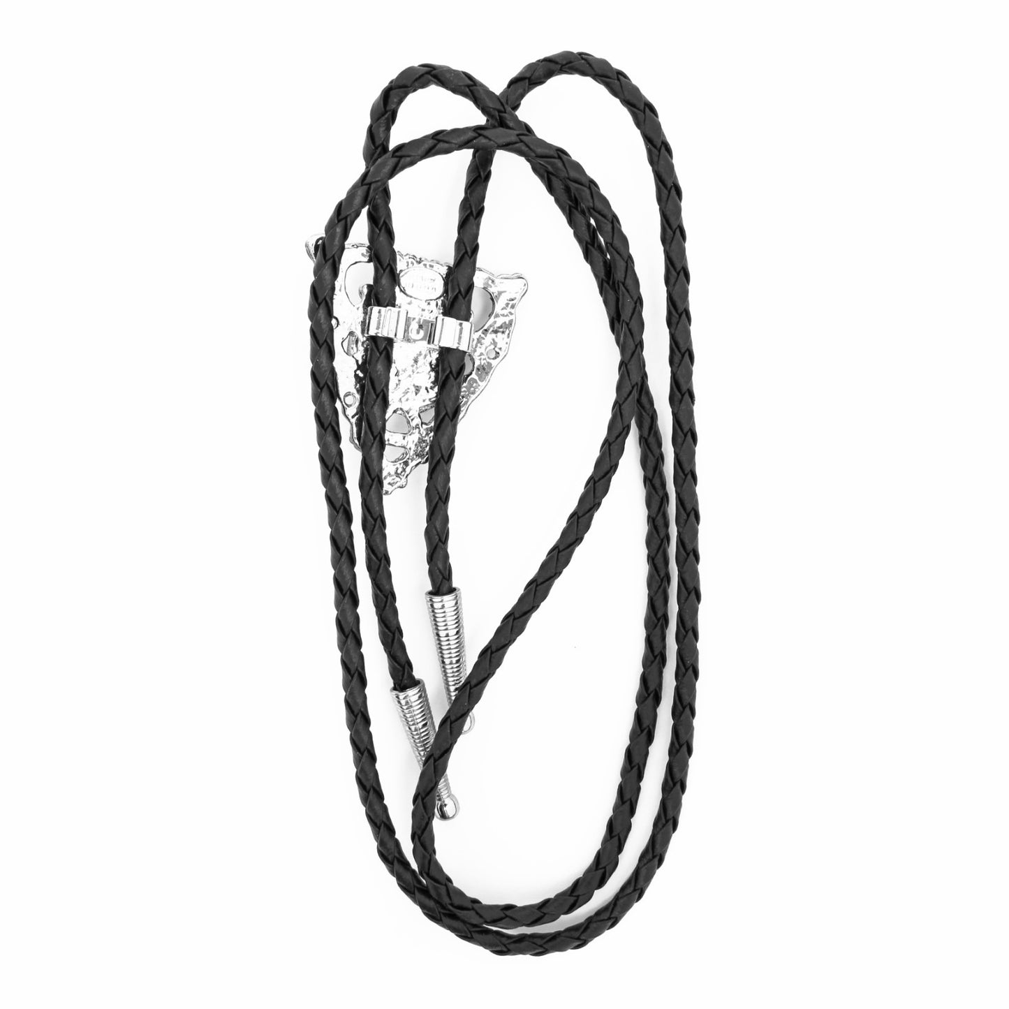 Silver Arrowhead Bolo Tie With Polished Center Sphere 36 in Black Braided Cord