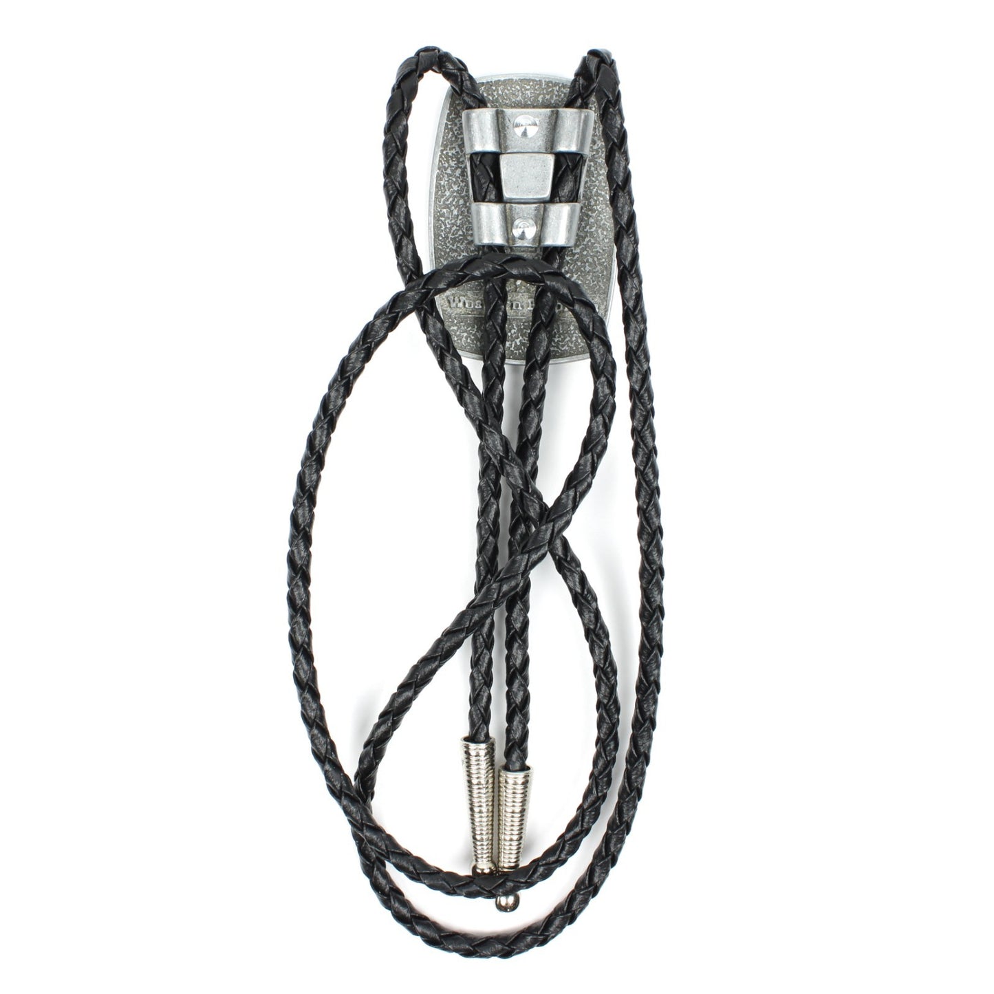 Silver Brushed Aluminum USA American Flag Bolo Tie 36 inch Black Braided Cord