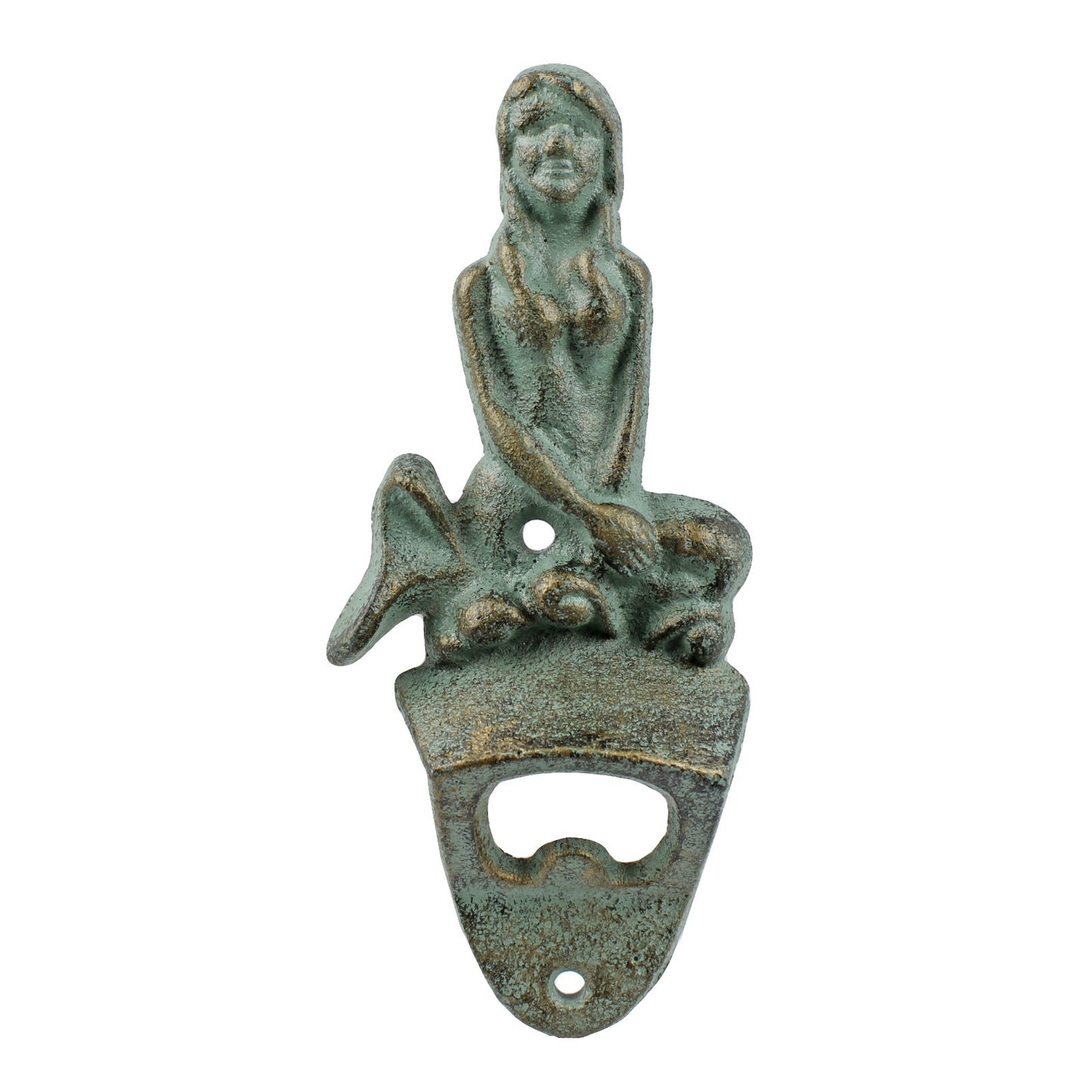 Verdigris Cast Iron Mermaid Beer Bottle Opener Wall Mounted Nautical Bar Decor