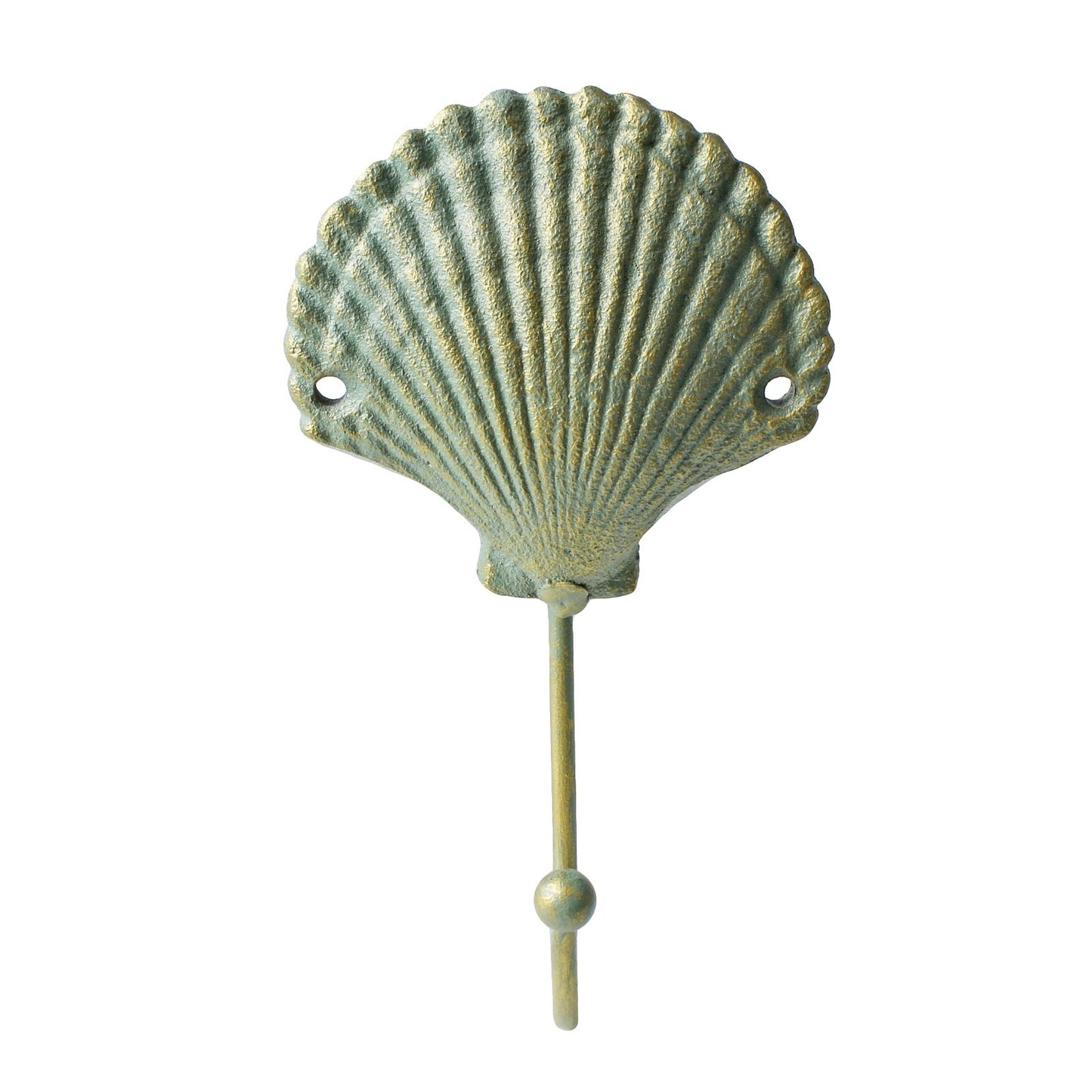 Verdigris Cast Iron Flat Scallop Shell Wall Hook Nautical Key Towel Coat Hanger