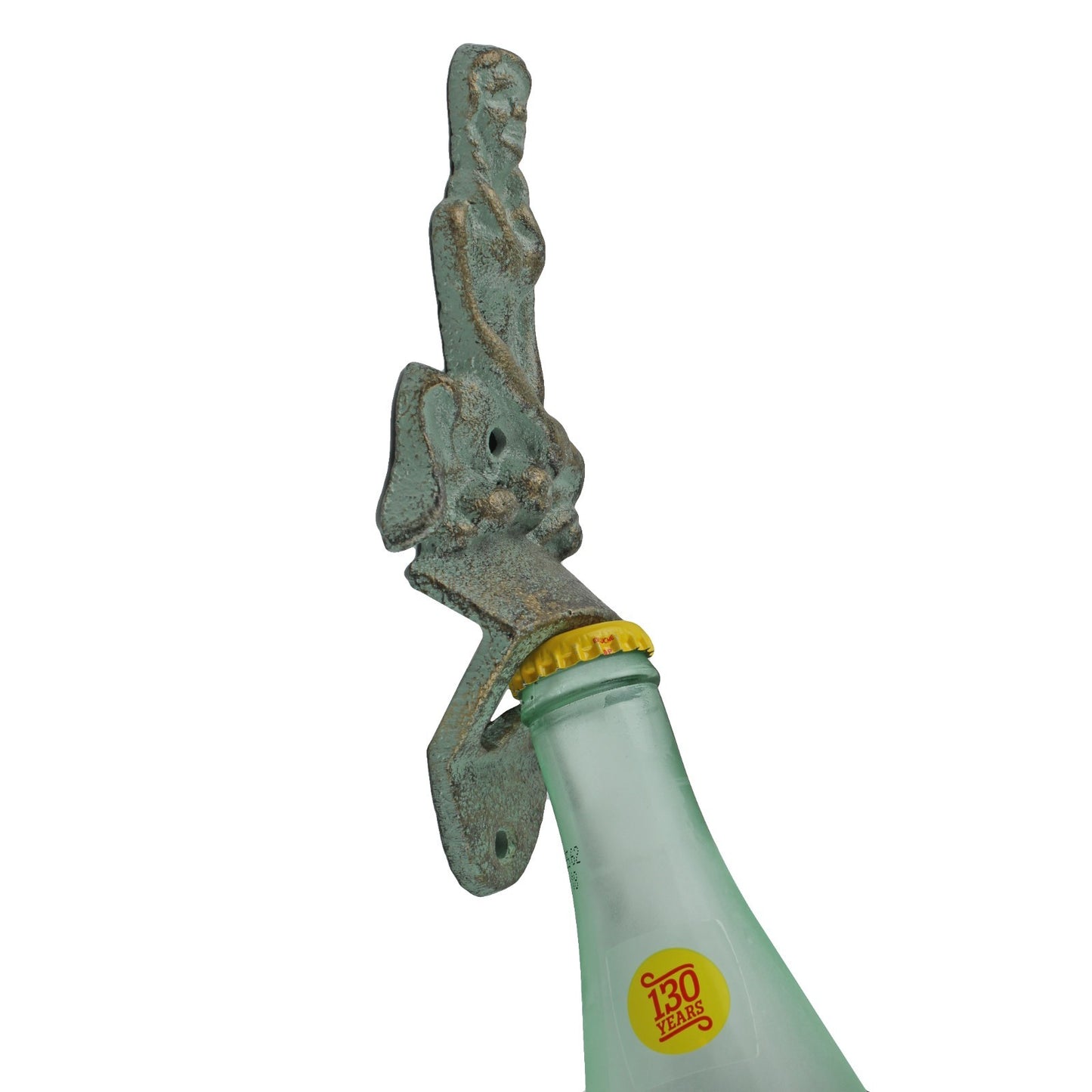 Verdigris Cast Iron Mermaid Beer Bottle Opener Wall Mounted Nautical Bar Decor