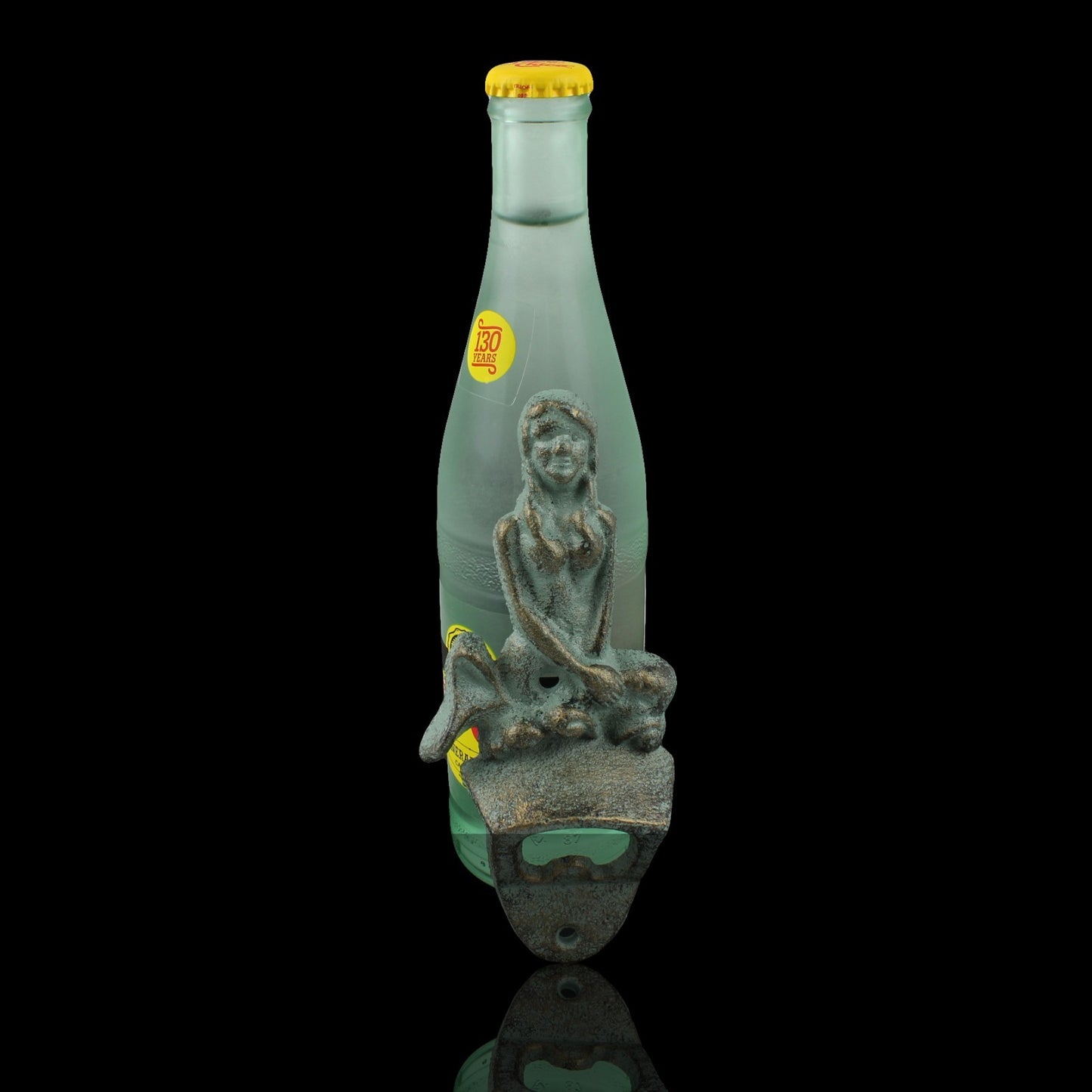 Verdigris Cast Iron Mermaid Beer Bottle Opener Wall Mounted Nautical Bar Decor