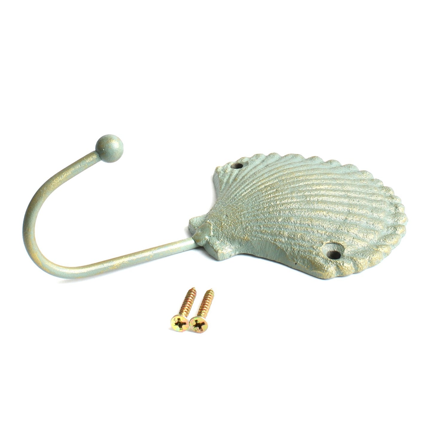 Verdigris Cast Iron Flat Scallop Shell Wall Hook Nautical Key Towel Coat Hanger