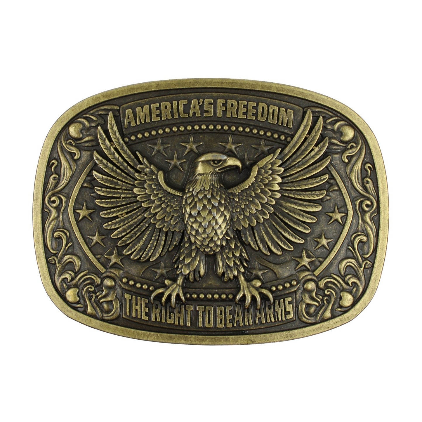 America's Freedom 2nd Amendment Eagle Belt Buckle Antique Bronze Fits 1.5" Belts