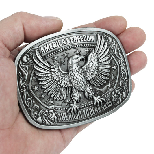 America's Freedom 2nd Amendment Eagle Belt Buckle Antique Silver Fits 1.5" Belts