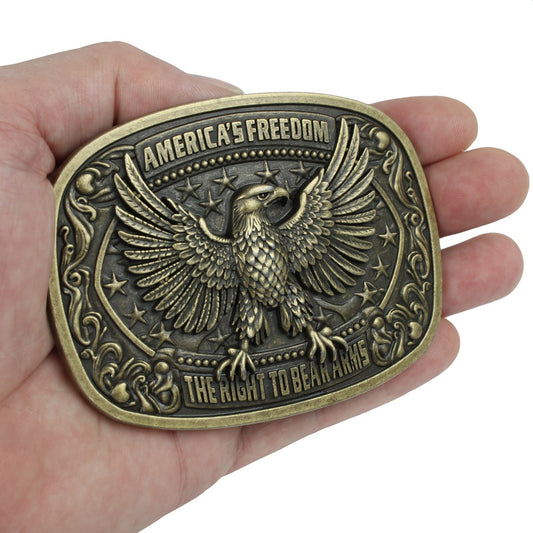 America's Freedom 2nd Amendment Eagle Belt Buckle Antique Bronze Fits 1.5" Belts