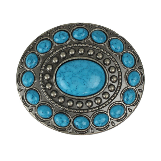 Southwestern Turquoise Beads Oval Belt Buckle Antique Silver Fits 1.5 inch Belts