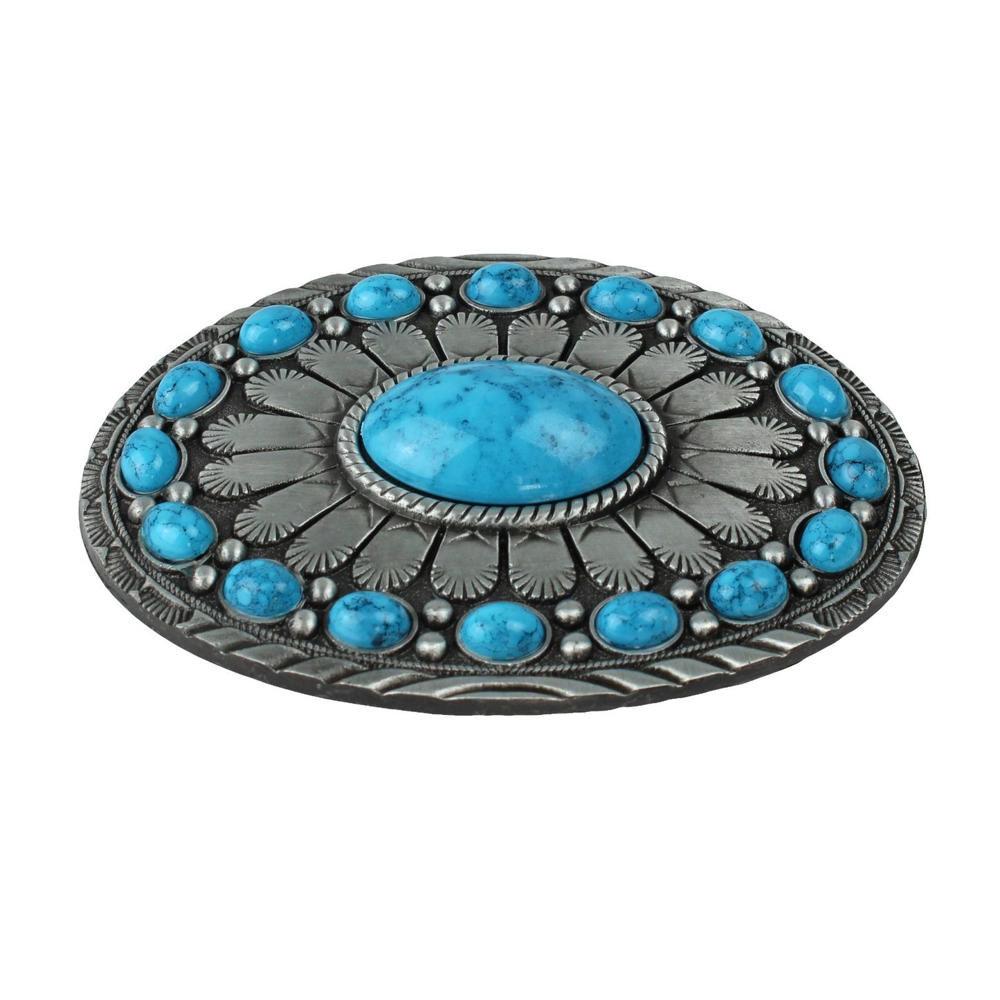 Oval Southwestern Turquoise Beads Belt Buckle Antique Silver Fits 1.5 inch Belts