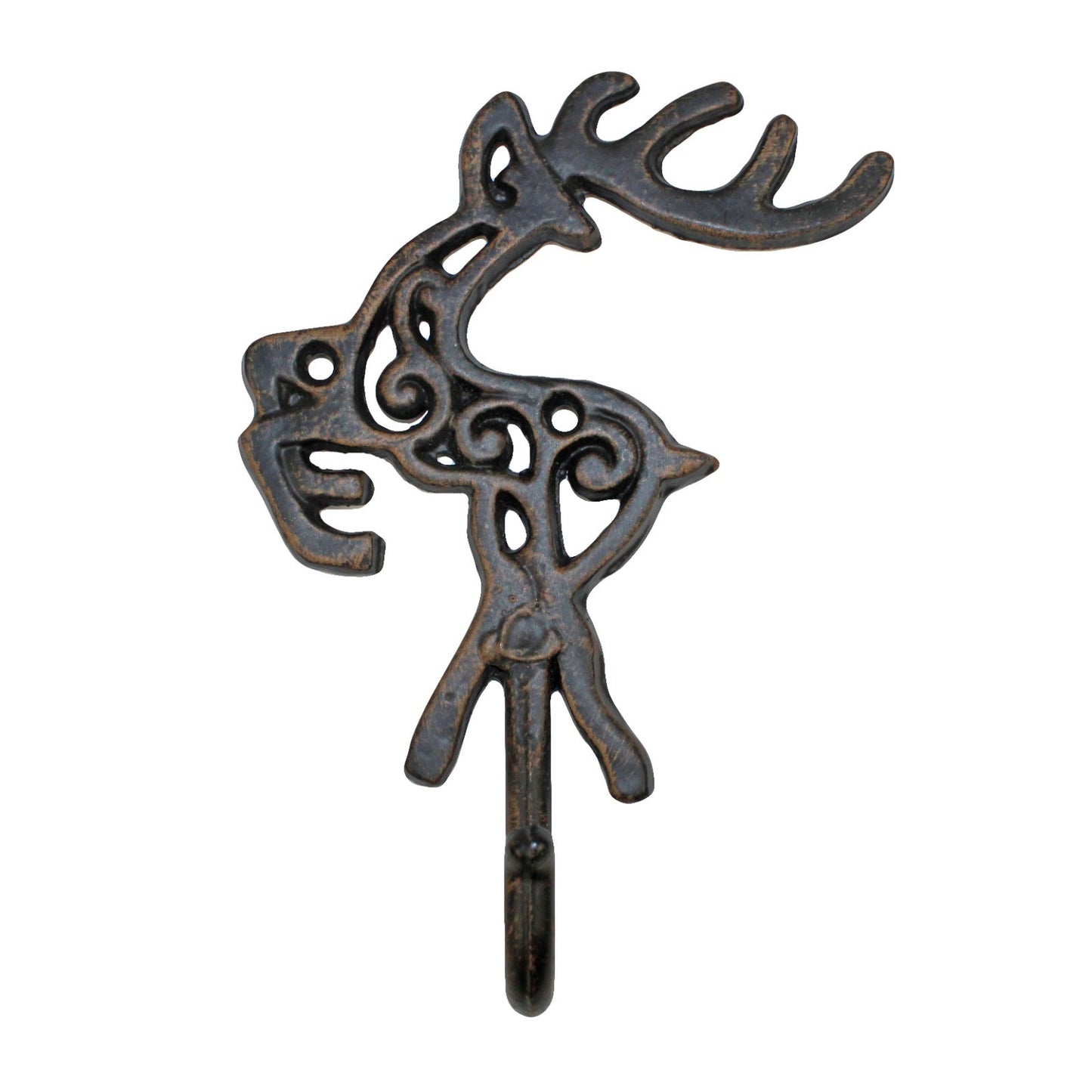 Metal Reindeer Wall Hook Cast Iron Key Towel Coat Hanger Rustic Brown Finish