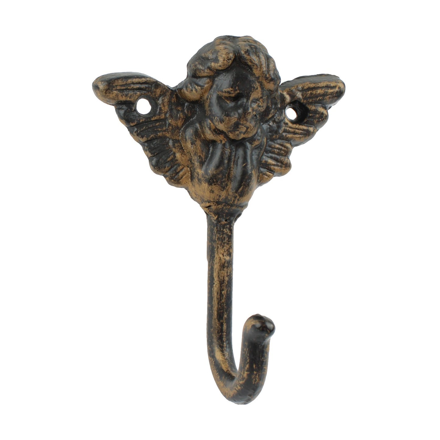 Cast Iron Angel Cherub Wings Wall Hook Key Towel Coat Hanger Rustic Brown Color