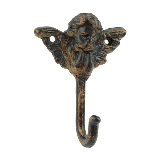 Cast Iron Angel Cherub Wings Wall Hook Key Towel Coat Hanger Rustic Brown Color