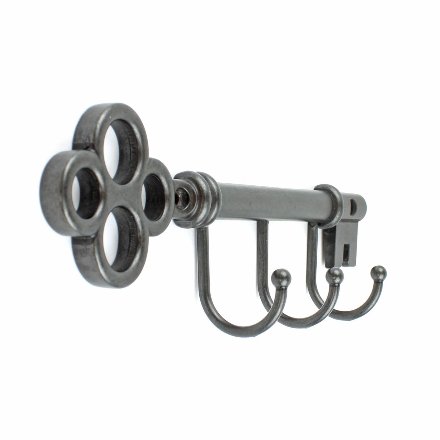 Metal Key Shaped Triple Wall Hook Rack Key Hanger Brushed Silver Black 9 inch