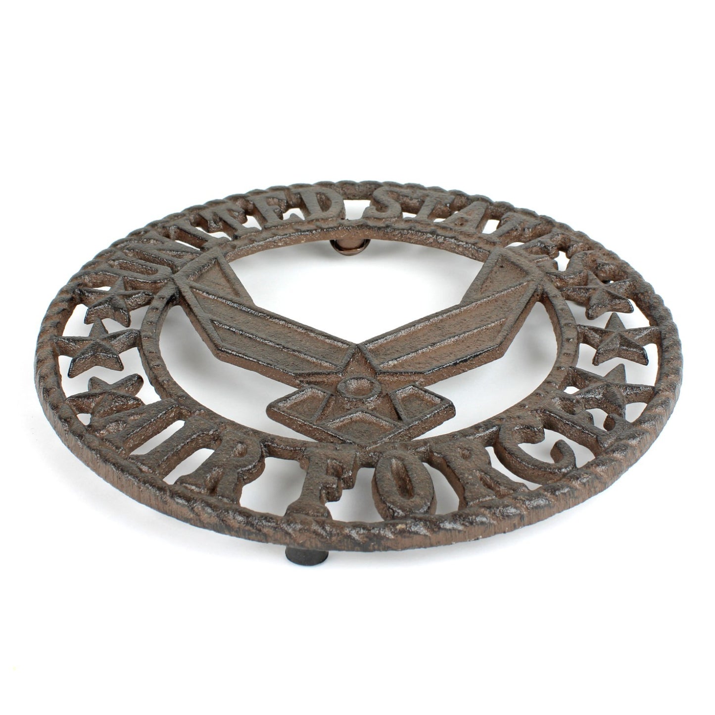 Rustic Cast Iron Round Air Force Trivet Military Kitchen Hot Pot Holder 7.5 inch