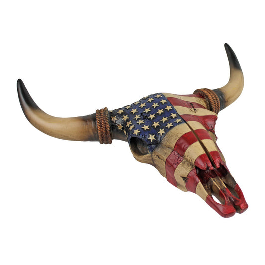 American Flag Longhorn Steer Faux Cow Skull Wall Decor Rustic Western 16 inch