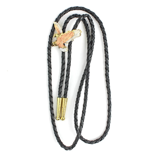 Tricolor Golden Attacking American Eagle Bolo Tie 36 inch Black Cord Made in USA