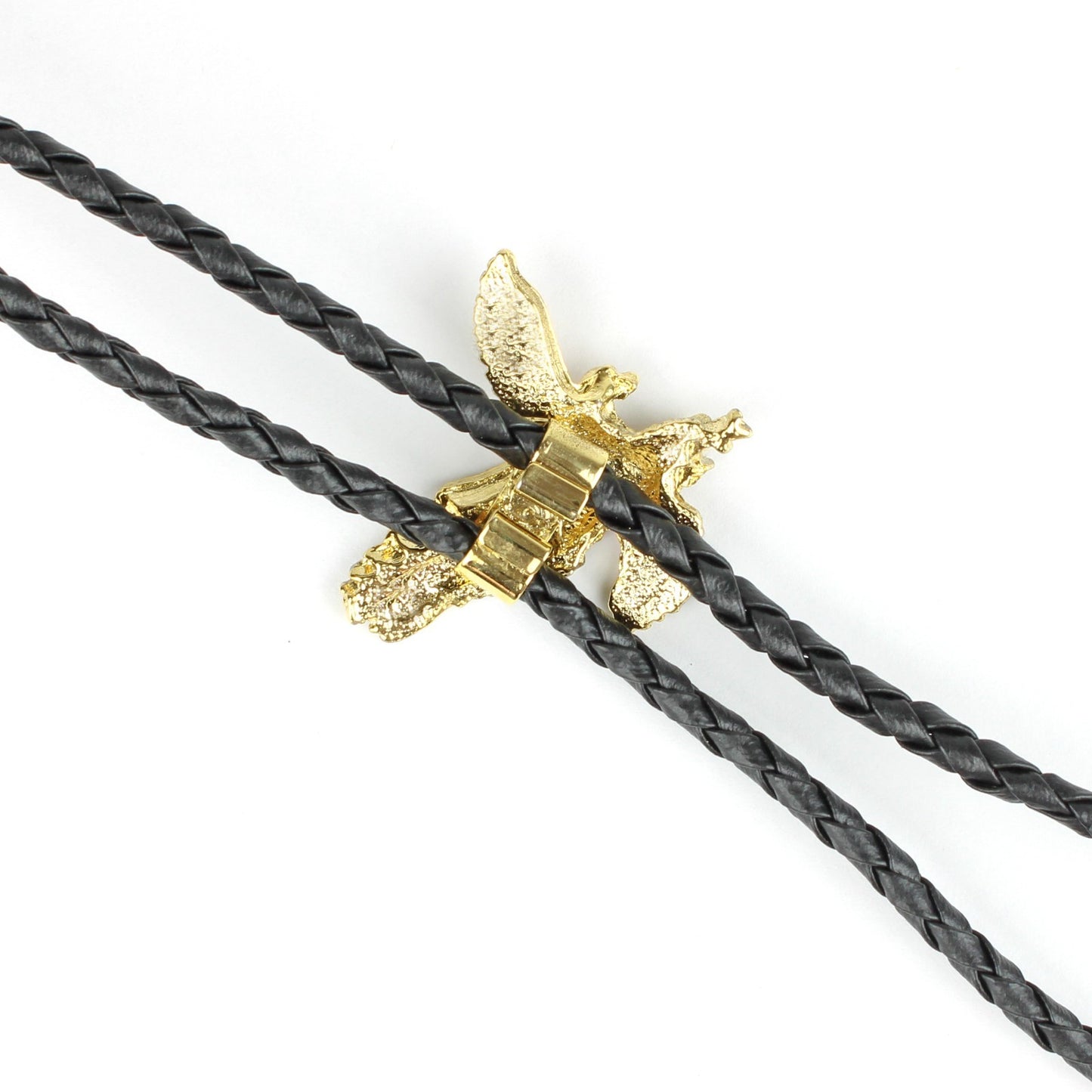 Tricolor Golden Attacking American Eagle Bolo Tie 36 inch Black Cord Made in USA