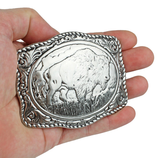 American Bison Buffalo Floral Belt Buckle Antique Silver Fits 1.5 inch Belts