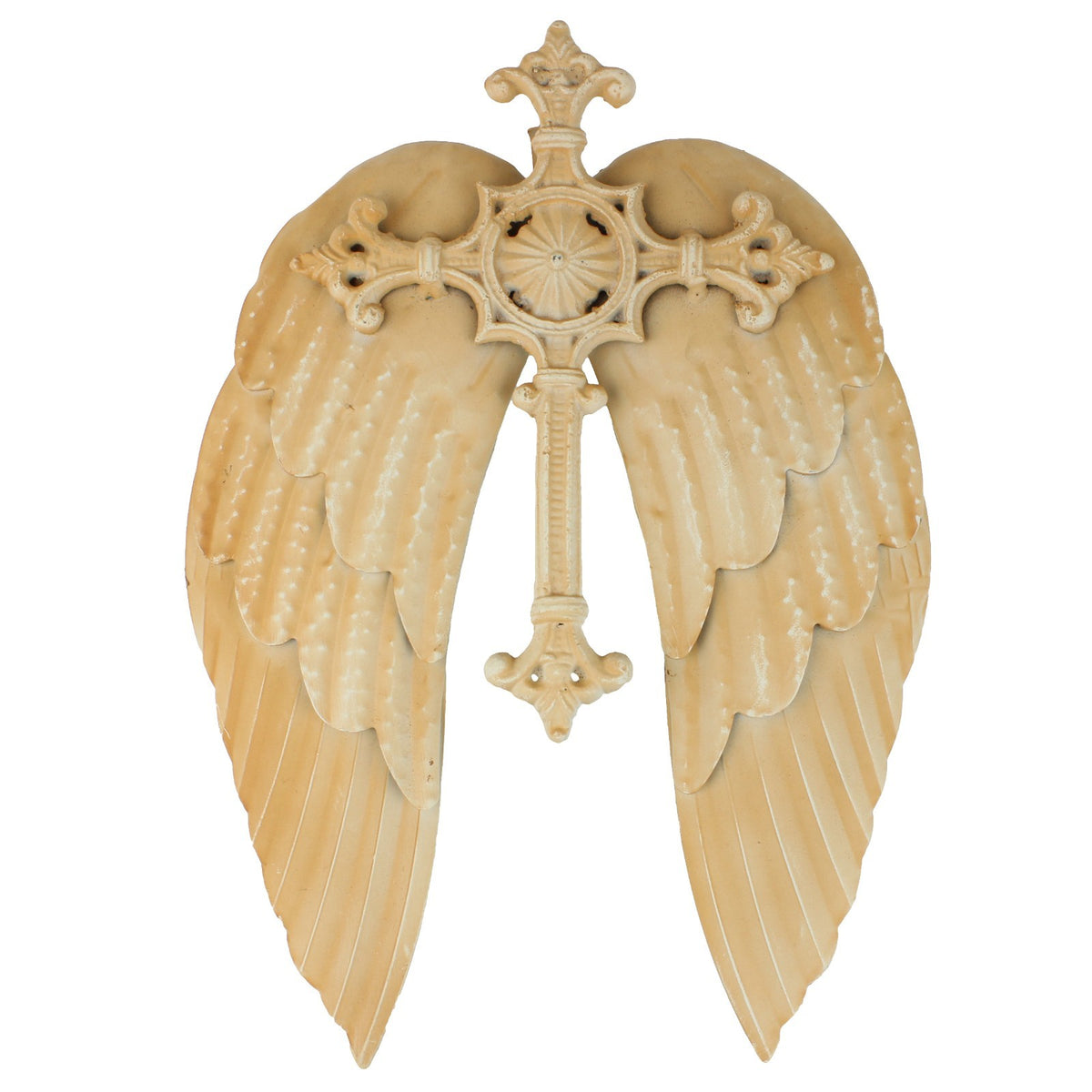 Religious Metal Angel Wings With Cross Wall Decor Rustic Light Brown 15 inch